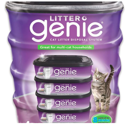 Littero Genie Refill Bags (4-Pack) | Multi-Layers of Odor-Barrier Technology | 1 Square Refill Cartridge Lasts Up to 2 Months Per Cat