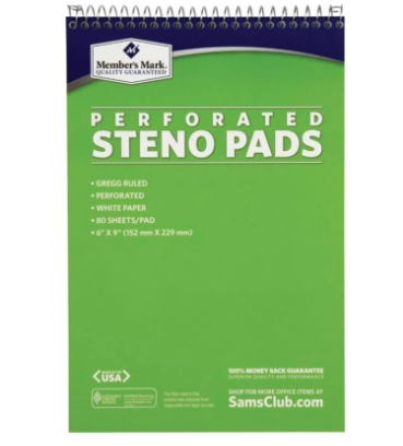Members Mark Perforated Steno Pads, 6″ x 9″, White, 12pk.