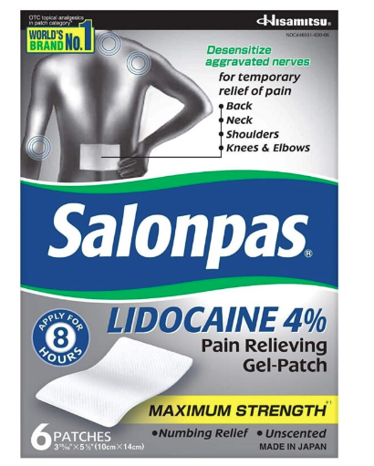 Salonpas LIDOCAINE (5 PACK Bundle) Pain Relieving Strength Gel Patch