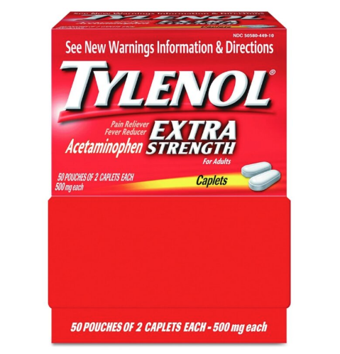 Tylenol 40900 Extra Strength Dispenser Box (50 Pouches of 2 Caplets Each)