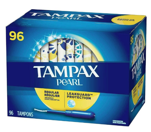 Tampax Pearl Plastic, Antigravity LeakGuard Braid, Regular Absorbency Unscented Tampons, 96 Count
