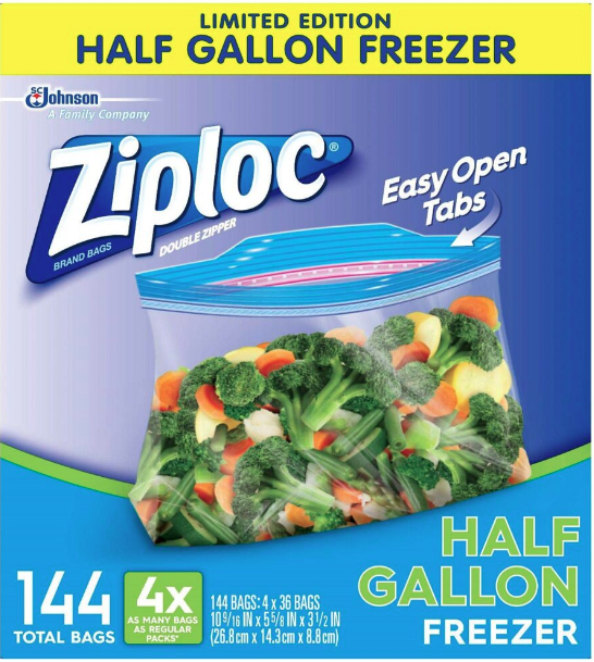 Ziploc 1/2 gallon Freezer Bags,