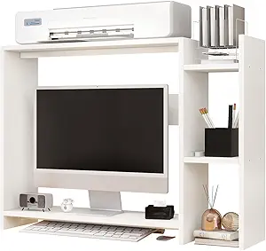 IBUYKE Desktop Bookshelf,36.8″ Desktop Organizer Shelf,Wood Desk Hutch for Computer Monitor,Display Shelf for Office Home Dormitory,White TMZ008W