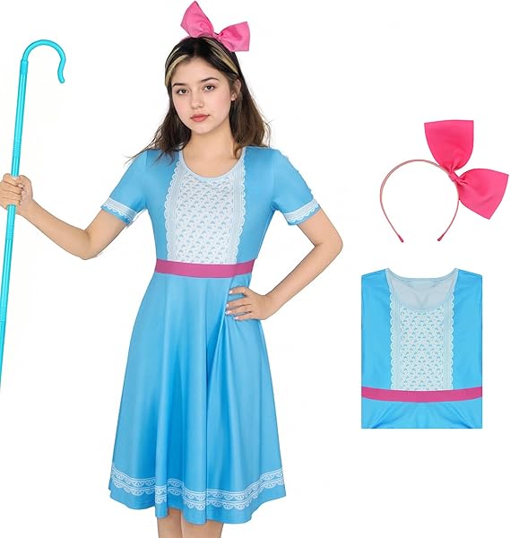 Lilo Costume Women Bo Peep Costumes Blue Dog Dress Hawaiian Flared Dresses Halloween Adult Cartoon Cosplay Outfit